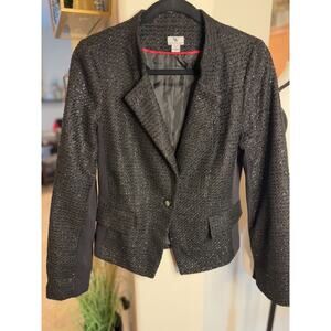 WORTHINGTON Black Boucle Sparkle Jacket Size L Shimmery Textured Career Blazer